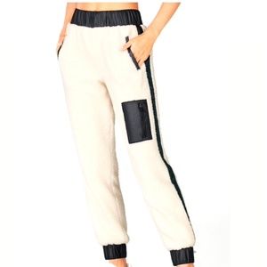 Fabletics Cream Sherpa Track Joggers with Black Trim
